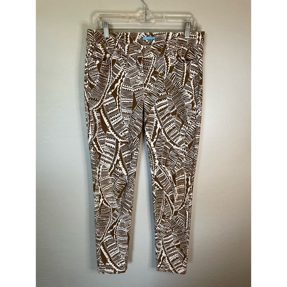 J. McLaughlin Straight Leg Jean Size 10 Brown/White Geometric Print Mid Rise - Picture 1 of 4